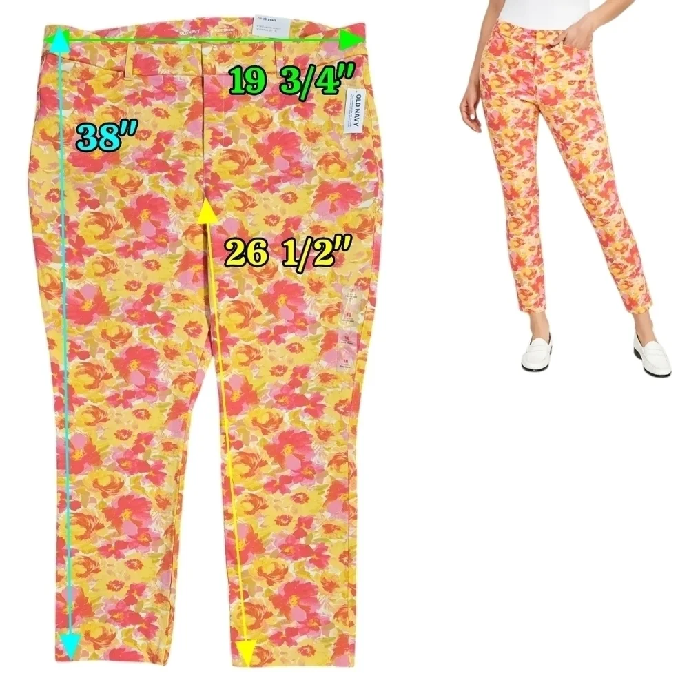 Old Navy NWT High Rise Pixie Ankle Skinny Pant Pink Yellow Floral Romantic FLAW